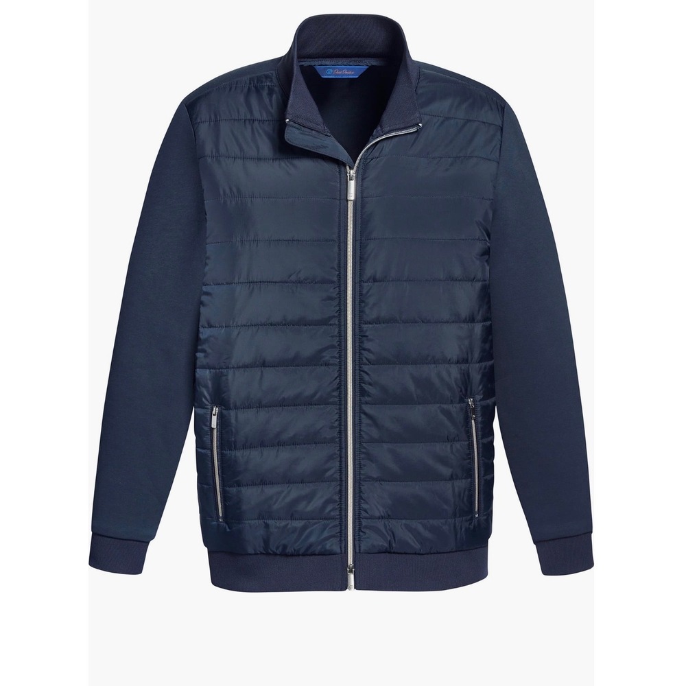 David Donahue Mens Hybrid Quilted Jacket Navy Blue Full Zip Bomber XL
